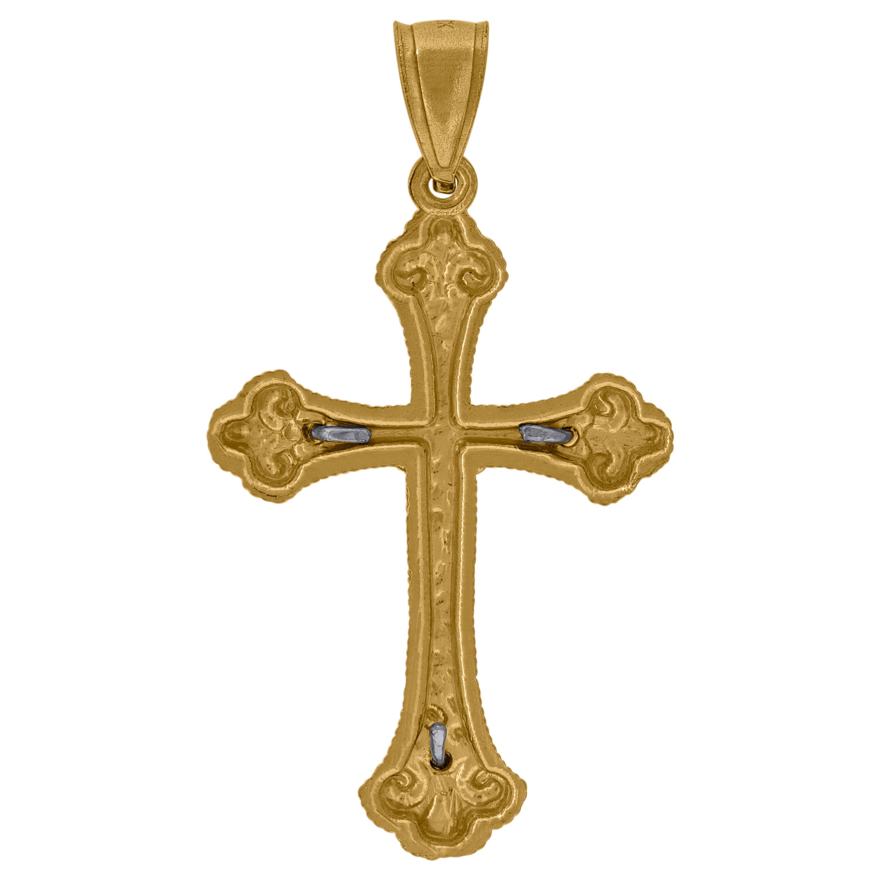 10Kt Two-Tone Gold Unisex Cubic-Zirconia Crucifix Cross Religious Charm Pendant