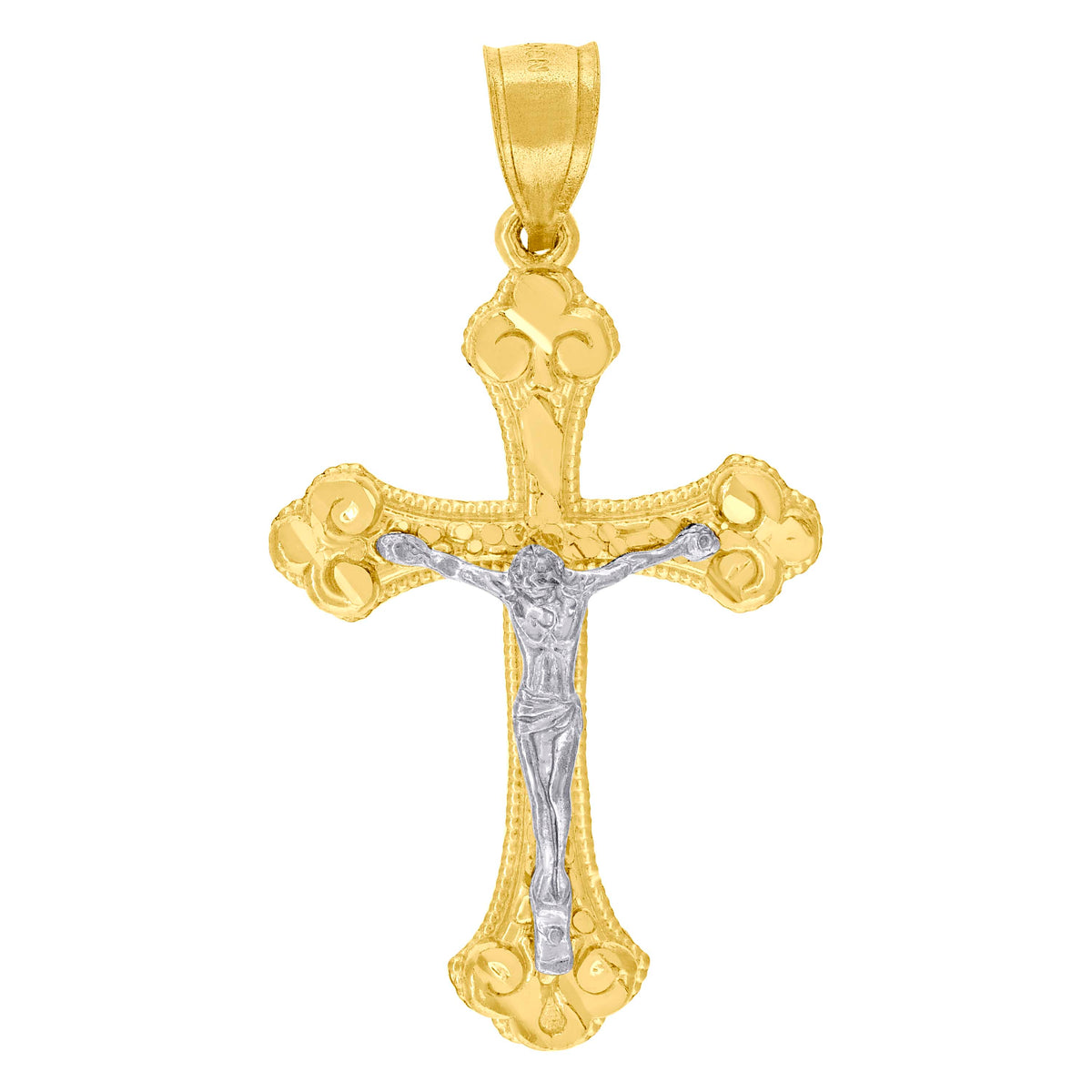 10Kt Two-Tone Gold Unisex Cubic-Zirconia Crucifix Cross Religious Charm Pendant