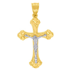 10Kt Two-Tone Gold Unisex Cubic-Zirconia Crucifix Cross Religious Charm Pendant