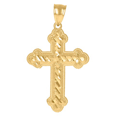 10kt Yellow Gold Mens Women Nugget Textured Cross Religious Charm Pendant