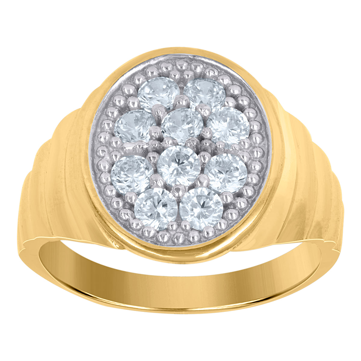 10Kt Two-Tone Gold Mens Cubic Zirconia Oval Engagement Ring