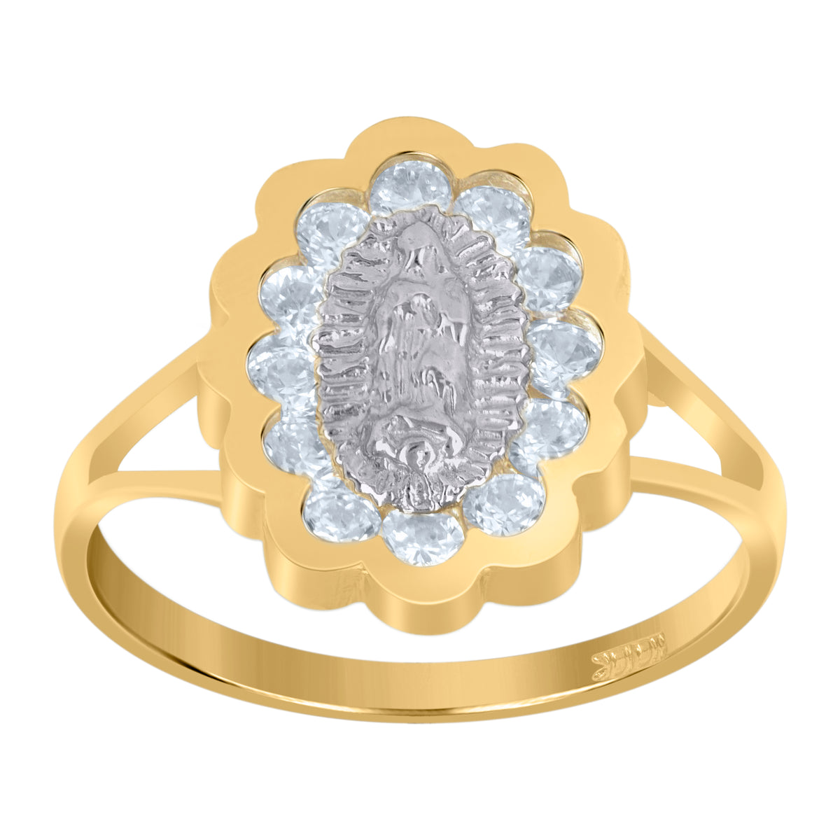 10Kt Two-Tone Gold Womens Round Cubic Zirconia Cz Lady Of Guadalupe Religious Ring