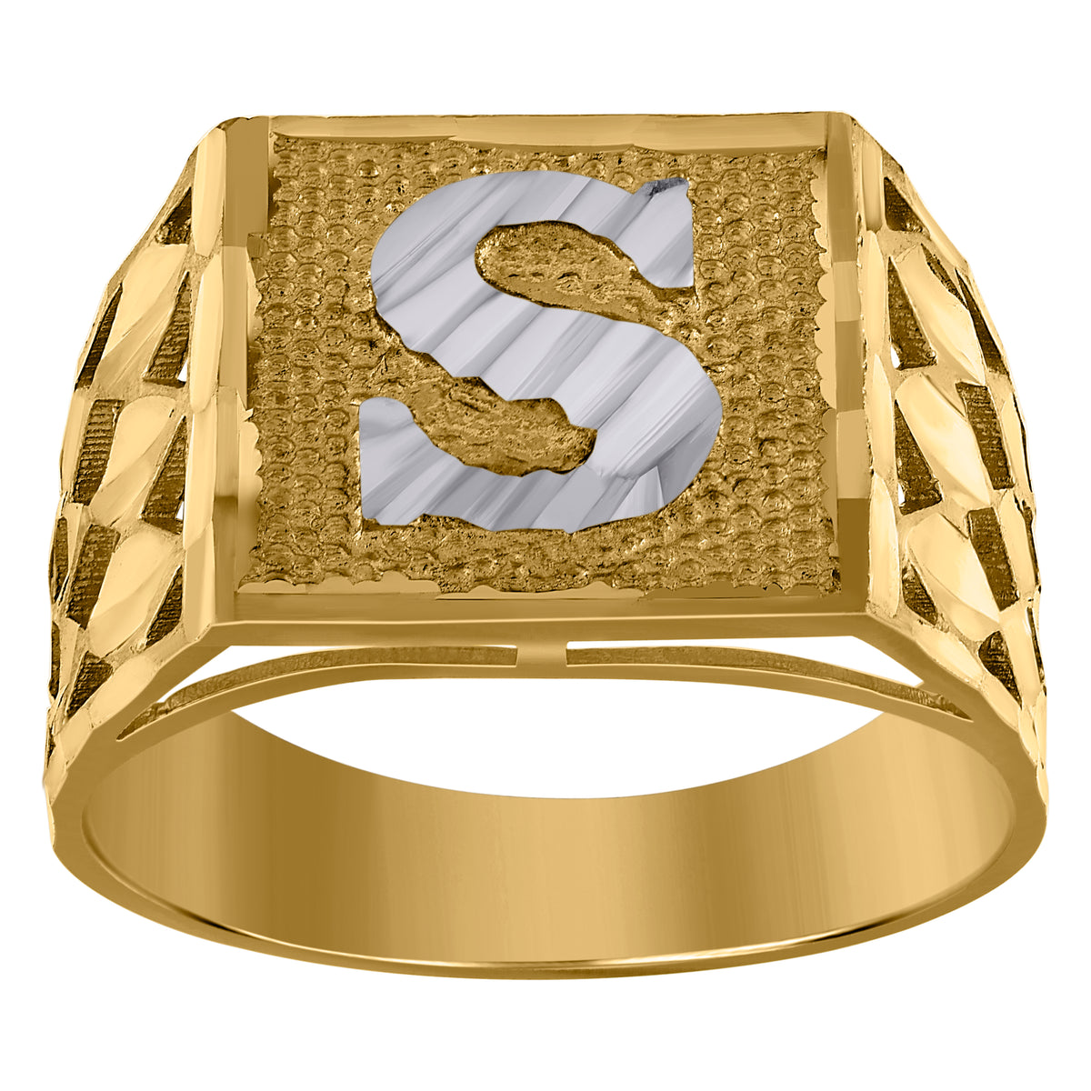 10Kt Gold Two-Tone Diamond-Cut Mens Pharaoh Egyptian Charm Pendant
