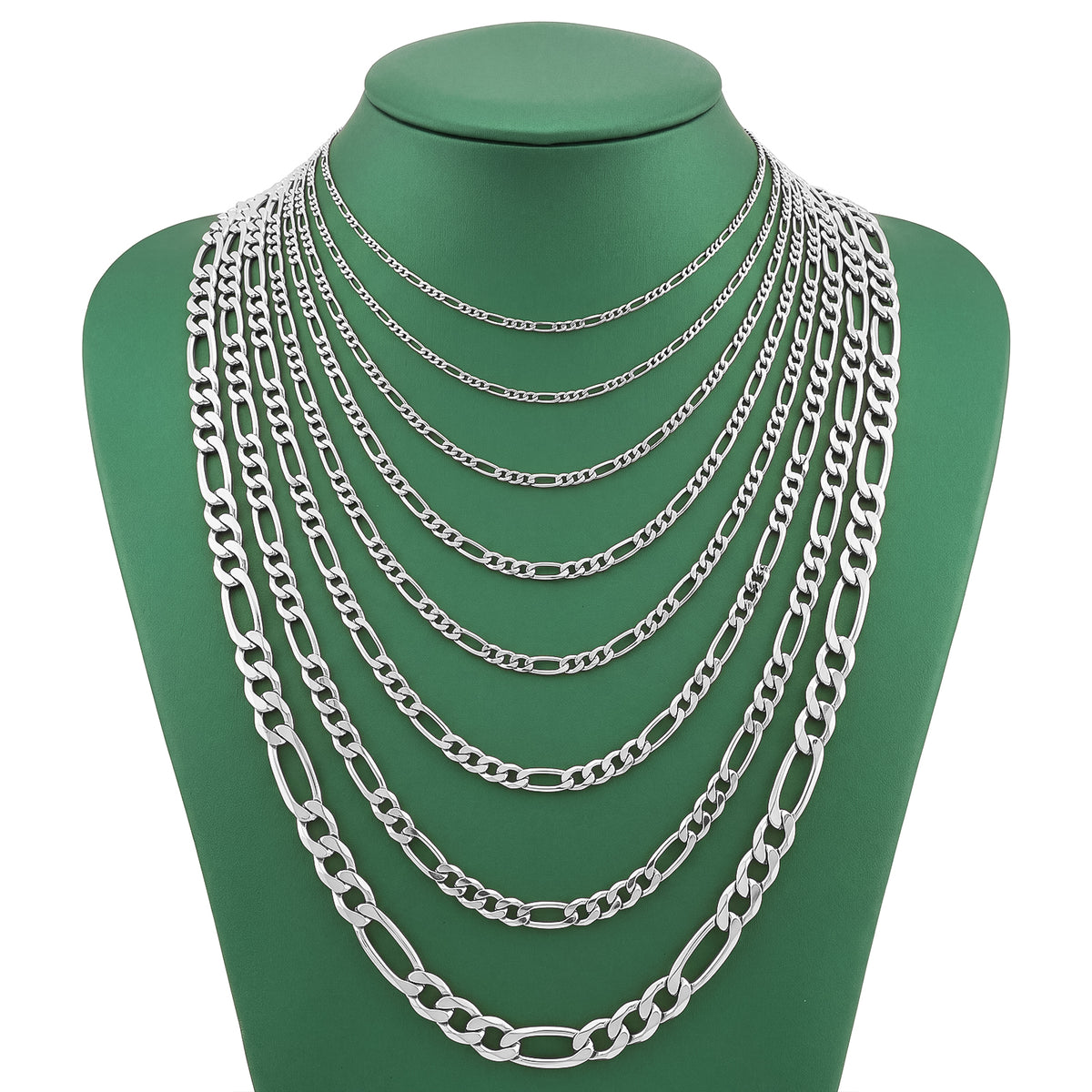 10k White Gold Hollow Figaro Chain 2MM to 10.6MM Necklaces All Lengths Available 14" to 30"