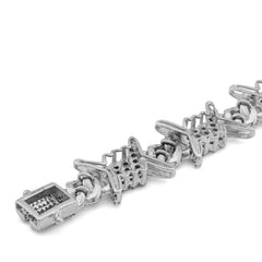 925 Sterling Steel 1.25CTW Natural Diamond Thorns Halo Link Mens 8" Bracelet 24.4gms