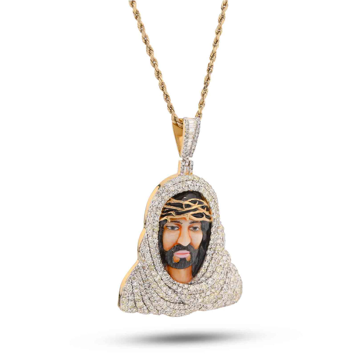 Mens Jesus Cloak 9.5CTW Natural Diamond 10k Charm Yellow Gold Pendant 29.9gms