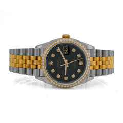 Mens Rolex 36MM Datejust 10k Gold/SS Black Face Diamond Dial/Bezel 2CTW Jubilee Band Luxury Watch