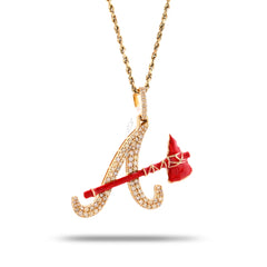 10k Gold "A" Initial 2.5CTW Natural Diamond w/ Stone Age AXE Pendant Charm 8.2gm
