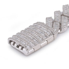 12MM 925 Sterling Silver Rectangular Cuban Link 5.625CTW Baguette/Round Natural Diamond 8" Mens Bracelet 43.8g