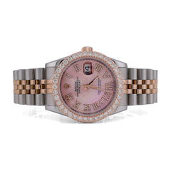 Mens 36MM Rolex Datejust 10k Gold/SS Pink MOP Face 3CTW Natural Diamond Bezel Jubilee Band Hidden Clasp Watch