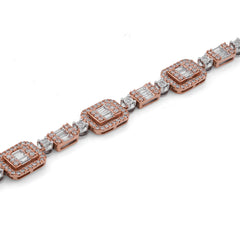 10k White/Rose Gold 2.25CTW Lab Diamond Rectangular Shape Link Womens Tennis Bracelet 10.3gm 7"