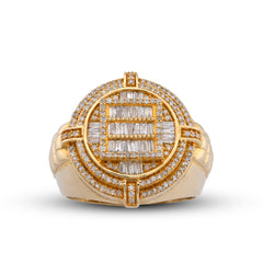 Round Halo Rectangular Centre Baguette 1.5CTW Natural Diamond 14k Gold Mens Pinky Ring 11.8g