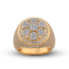 Round Halo 3.31CTW Natural Diamond 10k Gold Flower Cluster Men Pinky Ring 15gms