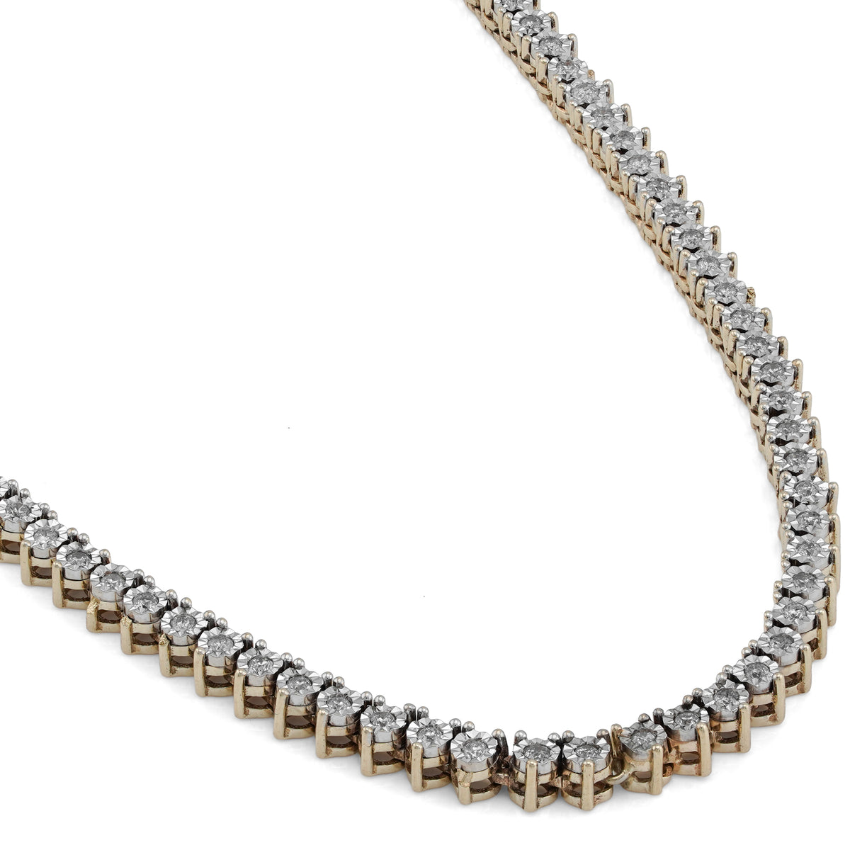 3.1MM 10k Yellow Gold 2CTW Natural Diamond Illusion Set Tennis Chain 20" Men Women Necklace 22.5gm