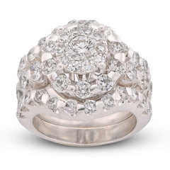 Flower Cluster Round Halo Natural Diamond 7CTW Womens Ring w/ Band 14k White Gold 17.6gms