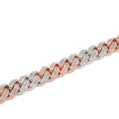 8MM 10k Rose/White Gold 4.48CTW Cuban Link Natural Diamond Mens Bracelet 8" 32.9gms