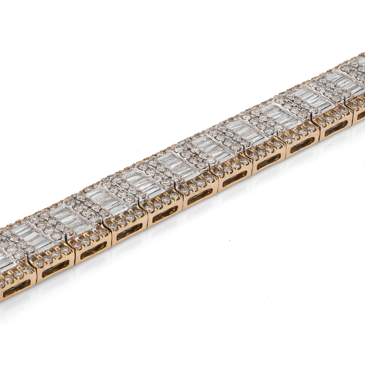 8MM 10k Yellow Gold 5.75CTW Natural Diamond Baguette Centre Row Rectangular Link 8" Tennis Bracelet 24.2g
