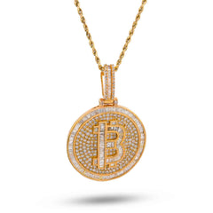 Mens 10k Yellow Gold Bitcoin 6.5CTW Natural Diamond Pendant Baguette/Round Charm 17.5gm