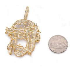 10k Yellow Gold 3.5CTW Natural Diamond Jesus Head Pendant Charm 16.6gms
