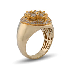 Mens 7 Stone Flower Cluster 1.5CTW Natural Diamond Halo 10k Gold Pinky Ring 9.6gms