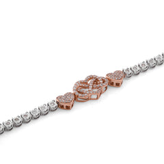 10k White/Rose Gold Illusion 0.9CTW Natural Diamond Infinity Heart Womens Bracelet 7" 7.1gms