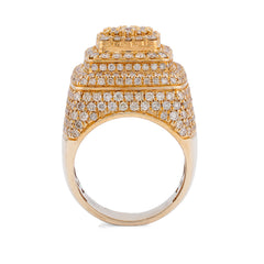 10k Yellow Gold 3 Layer Flower Cluster 4.5CTW Natural Diamond Men Square Pinky Ring 19.6gms