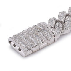 10MM 925 Sterling Silver 6.25CTW Baguette Natural Diamond Cuban Link 8" Mens Bracelet 37.8gms