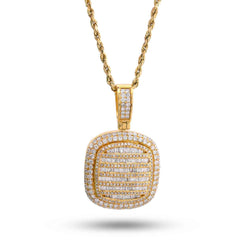 10k Yellow Gold 2CTW Natural Diamond Ice Tray Style Dog Tag Charm Round/Baguette Pendant 10.1g