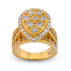 10k Yellow Gold Tear Drop Shape Mosaic Set Halo 1.51CTW Natural Diamond Womens Ring 10g