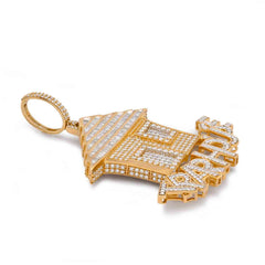 10k Gold 6CTW Natural Baguette/Round Diamond Trap House Pendant Charm 18.6g
