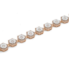 8MM 10k Yellow Gold 2CTW Natural Diamond Hexagon Link Illusion Set 8" Bracelet 13.1gms