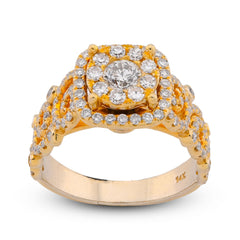 Round Solitaire Rectangular Halo Side Design 2.5CTW Natural Diamond Womens Ring 14k Yellow Gold 6.1gm