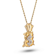 Money Bag $ 1.75CTW Natural Diamond10k Gold Pendant Charm 7.4gms For Mens