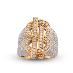 10k Gold Dollar Sign "$" 2.75CTW Natural Diamond Side Iced Mens Pinky Ring 10gms