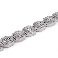 13MM 10k White Gold 14CTW Natural Diamond Octagon Shape Link Baguette Tennis Mens Bracelet 43.5gms 8"