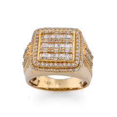 Mens Square 2.5CTW Natural Diamond 14k Gold Baguette Row Halo Pinky Ring 11.7g