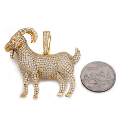 10k Yellow Gold 5.85CTW Natural Diamond Charm GOAT Mens Pendant 21.1g