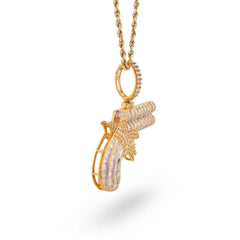 10k Gold Cowboy Gun 4.5CTW Natural Diamond Pendant Baguette Mens Charm 8.8g
