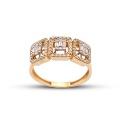 Rectangular 3 Link 1CTW Natural Diamond 10k Yellow Gold Baguette Centre Men Pinky Ring 4.1g