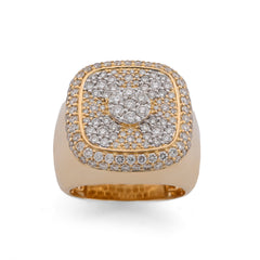 Square Shape Flower Cluster 2.44CTW Natural Diamond 10k Yellow Gold Men Pinky Ring 16.7g