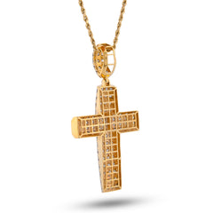 10k Yellow Gold Multi Row/Column Natural Diamond Illusion 2CTW Cross Charm Pendant 13.8gms