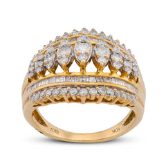 10k Yellow Gold Centre Marquise Shape Five Row 2.5CTW Natural Diamond Womens Ring 4.9gms