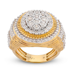 10k Yellow Gold 2CTW Oval Halo Illusion Set Natural Diamond 3 Step Mens Ring 10g