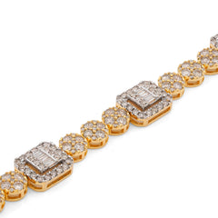 8.5MM 10k Yellow Gold 5.25CTW Baguette Natural Diamond Rectangular Circlular Link 8" Bracelet 14.7gms