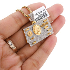 Mens 10k Gold $100 Bill 1.75CTW Natural Diamond Pendant Mens Charm 8.9gms