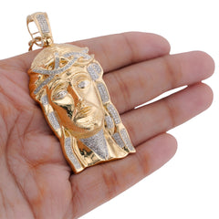 10k Yellow Gold 3CTW Natural Diamond Jesus Head Men Charm 25.1g Religious Pendant