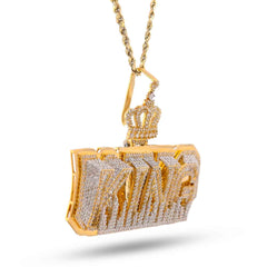 Mens KING 8CTW Natural Diamond 10k Gold Charm w/ Crown Bail Pendant 30gms