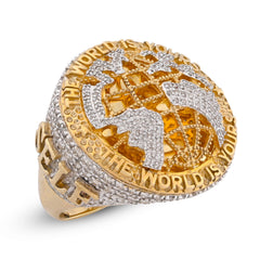 10k Yellow Gold "THE WORLD IS YOURS" 1.375CTW Natural Diamond Mens Ring 11.9gms