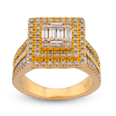 10k Yellow Gold 1.86CTW Natural Diamond Square Halo Baguette Cenntre Womens Ring 7.2gms