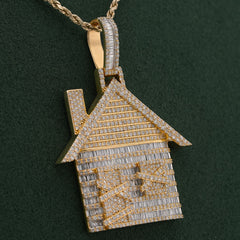 Mens 10k Yellow Gold Trap House Round/Baguette 9CTW Natural Diamond Charm Pendant 16.6g